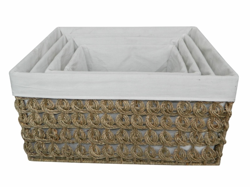 Superior Seagrass Open-Weave Nesting Baskets with Washable Fabric Liners